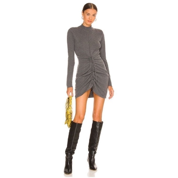 Ronny Kobo x Free People Macall Gray Knit Adjustable Ruched Sweater Mini Dress - Picture 1 of 16